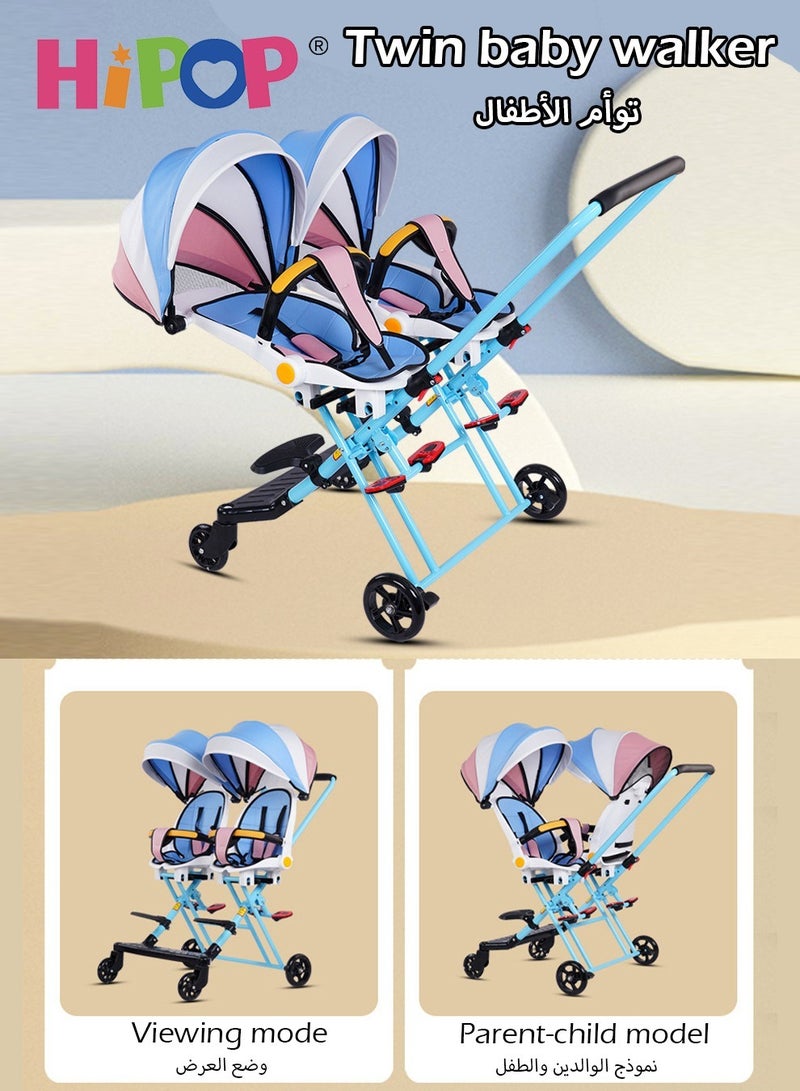 Double Stroller for Baby and Child,Two-Way Seat,Sturdy and Easy Folding Design,with Footboard,Awning,One-Click Folding Twin Stroller