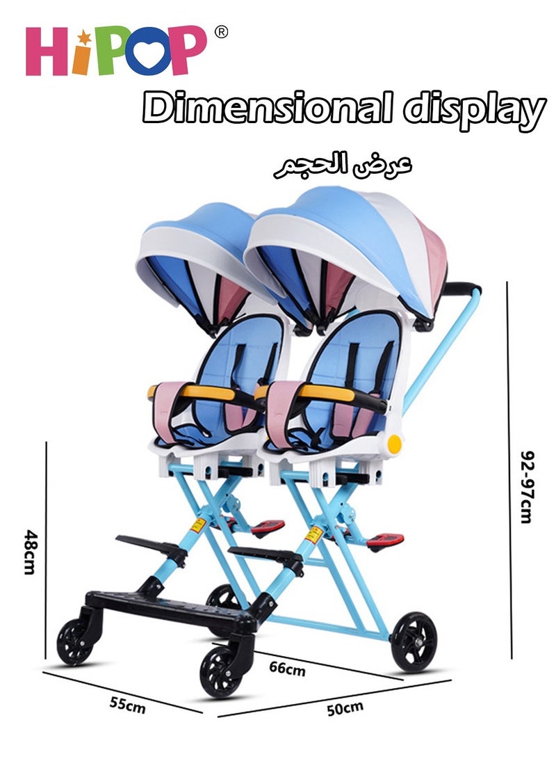 Double Stroller for Baby and Child,Two-Way Seat,Sturdy and Easy Folding Design,with Footboard,Awning,One-Click Folding Twin Stroller