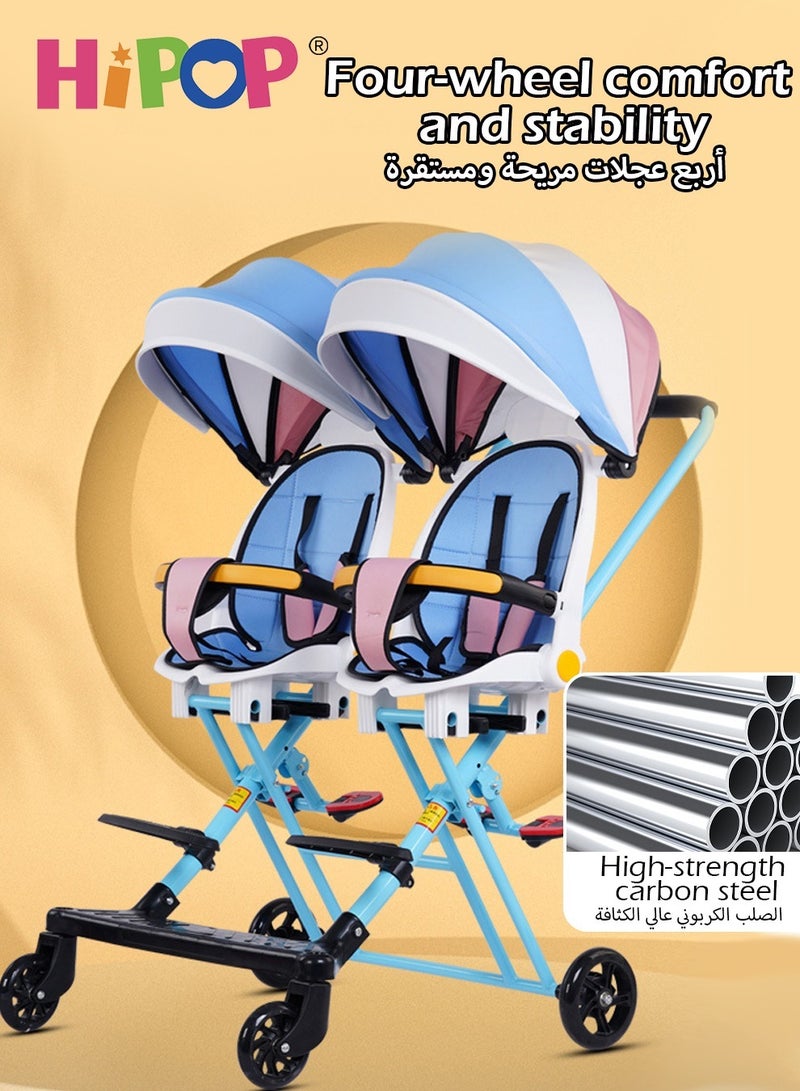 Double Stroller for Baby and Child,Two-Way Seat,Sturdy and Easy Folding Design,with Footboard,Awning,One-Click Folding Twin Stroller