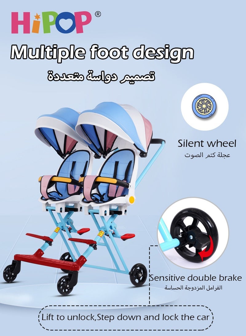 Double Stroller for Baby and Child,Two-Way Seat,Sturdy and Easy Folding Design,with Footboard,Awning,One-Click Folding Twin Stroller