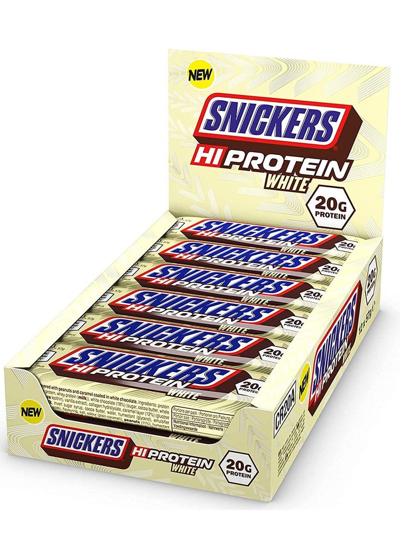 Snickers Hi protein White Peanut and Caramel Flavour Bar, 57g pack of 12
