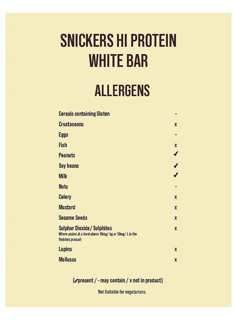 Snickers Hi protein White Peanut and Caramel Flavour Bar, 57g pack of 12