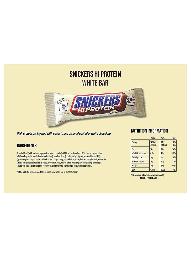 Snickers Hi protein White Peanut and Caramel Flavour Bar, 57g pack of 12