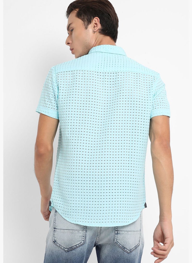 Solid Spread Collar Short Sleeve Shirt