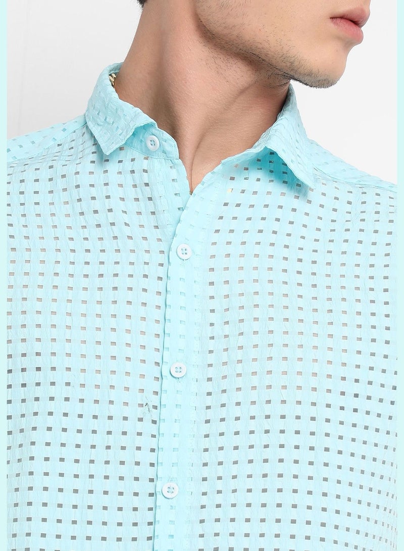 Solid Spread Collar Short Sleeve Shirt