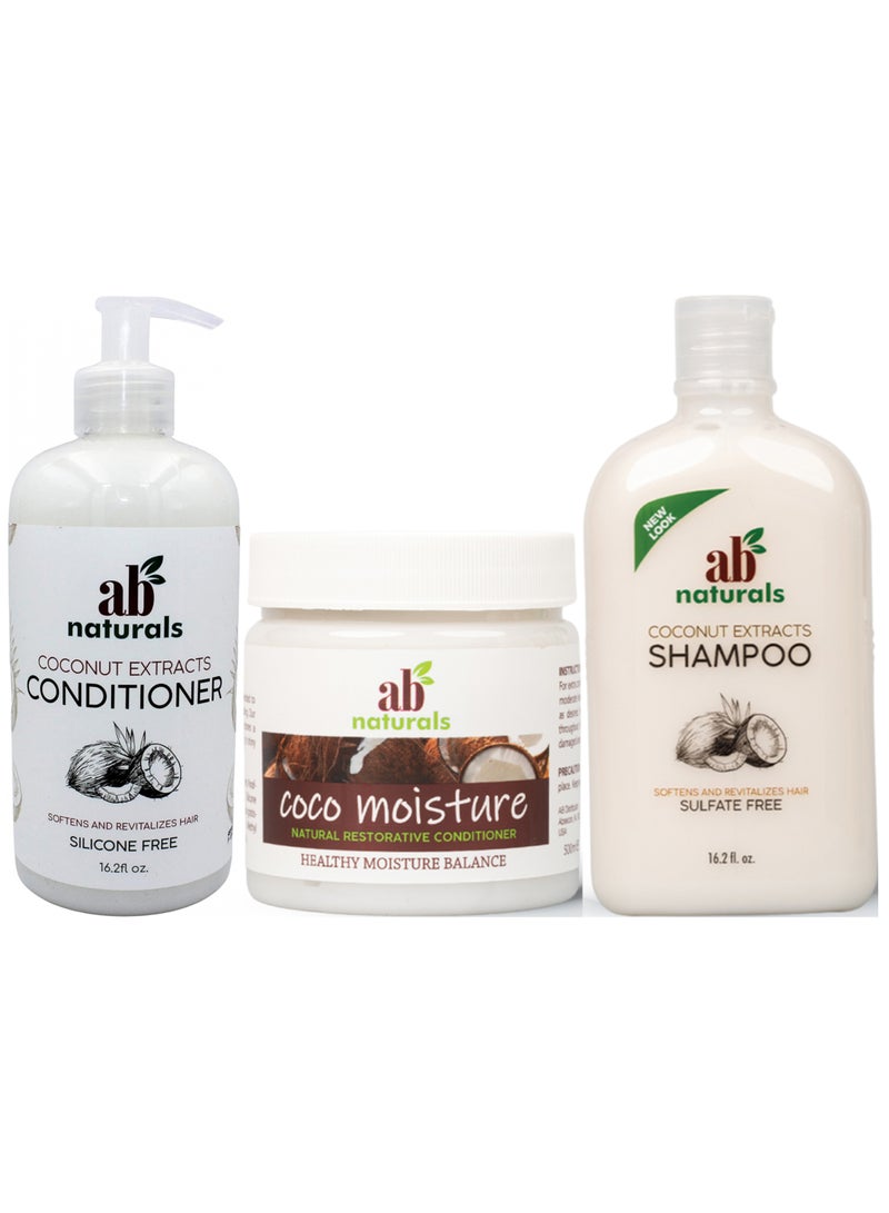 Coconut Extracts Shampoo Conditioner And Coco Moisture Natural Restorative Condition Set