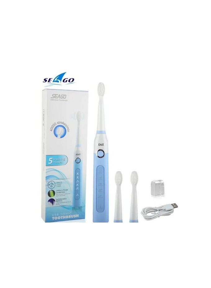 seago Blue adult electric toothbrush with multiple brushing modes and built-in timer