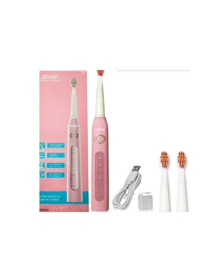 Seago pink electric toothbrush with multiple brushing modes and built-in timer