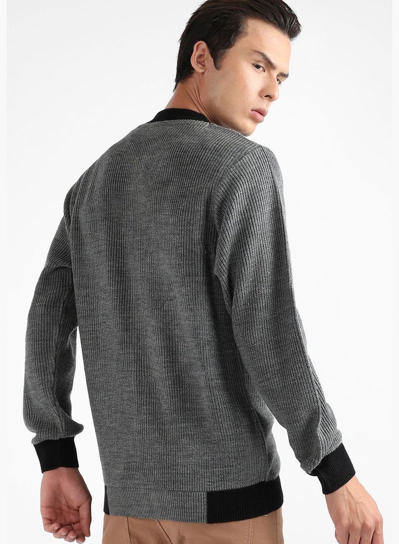 Colourblocked Low Stand-Up Collar Long Sleeve Sweater