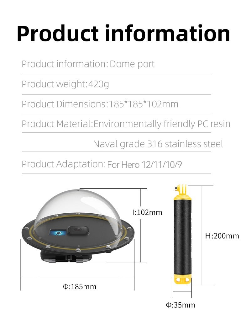 TELESIN 6'' Dome Port 30M Waterproof Case Housing For Gopro Hero 9 10 11 12 Trigger Dome Cover Lens Accessories