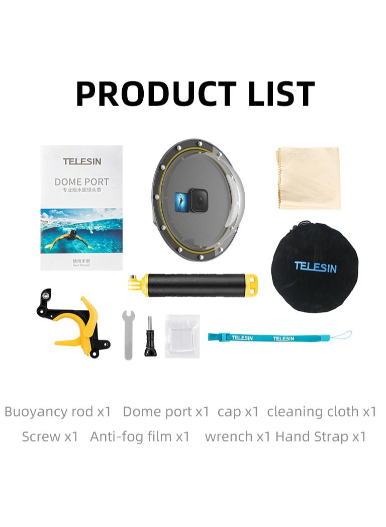 TELESIN 6'' Dome Port 30M Waterproof Case Housing For Gopro Hero 9 10 11 12 Trigger Dome Cover Lens Accessories