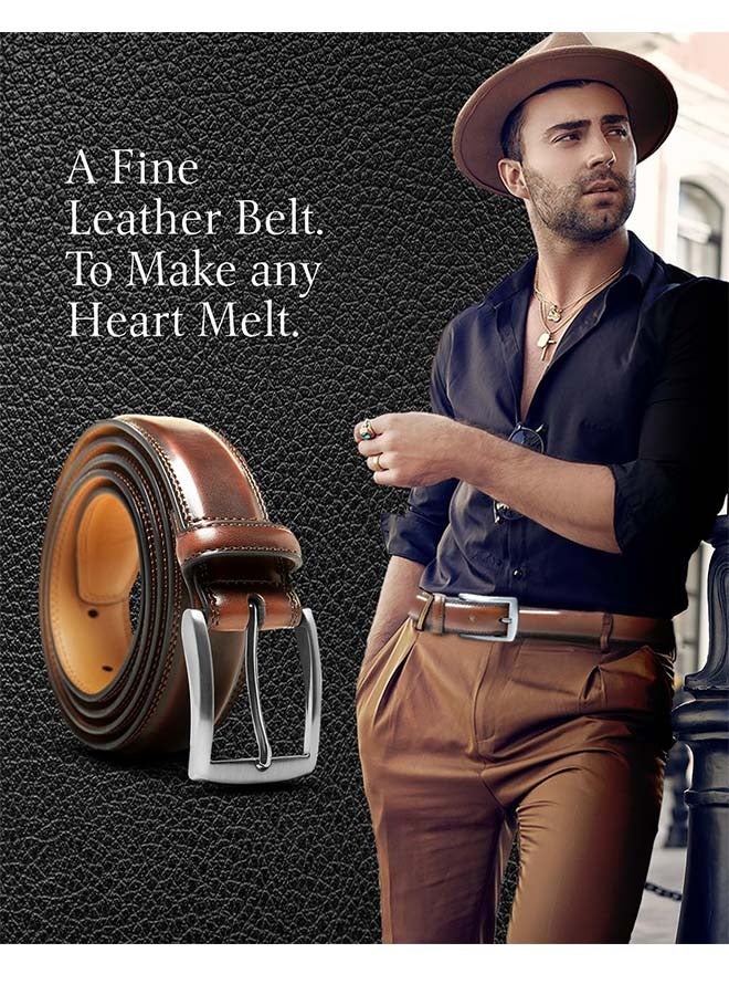 Genuine Leather Dress Belts For Men - Mens Belt For Suits, Jeans, Uniform With Single Prong Buckle