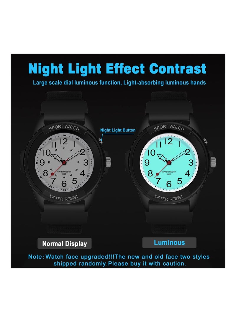 Kids Analog Watch for Boys Girls, Waterproof Time Teaching Watch with Night Light, Easy to Read and Learning Time for Children 6-18