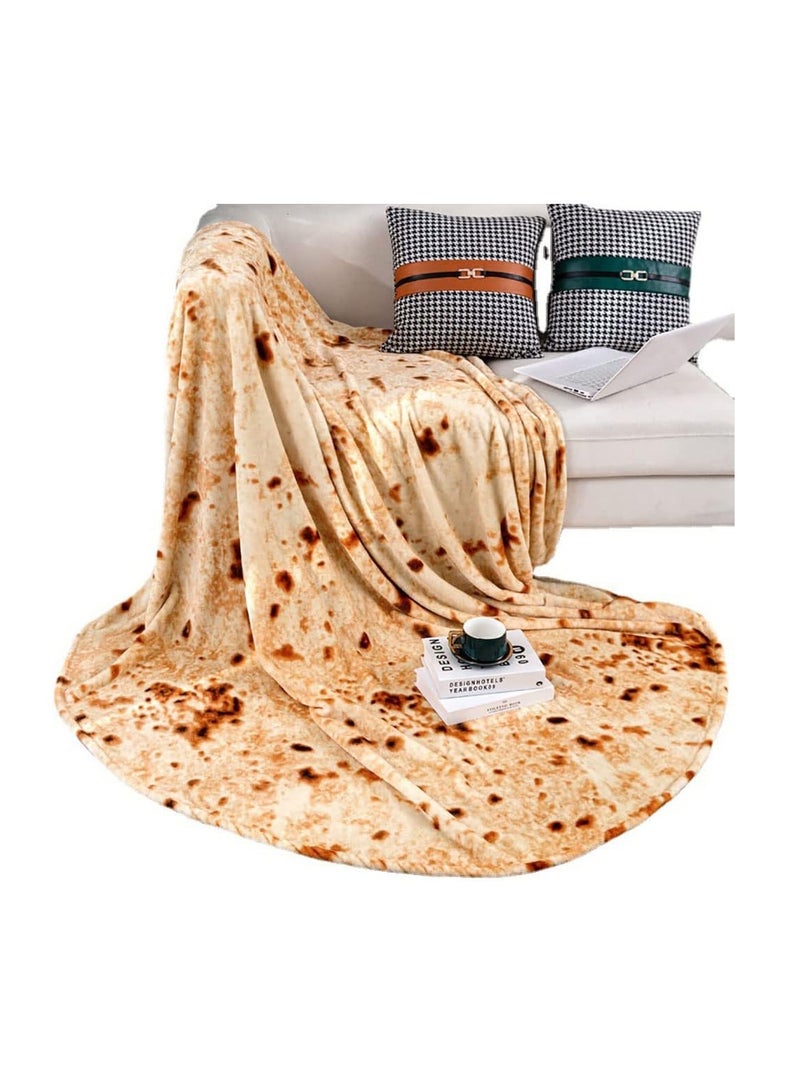 Burritos Tortilla Blanket, Funny Realistic Food Throw Blankets, Novelty Soft and Comfortable Flannel Tortilla Taco Blanket, Round Shape, for Adult and Kids Use (150x150cm, Yellow)