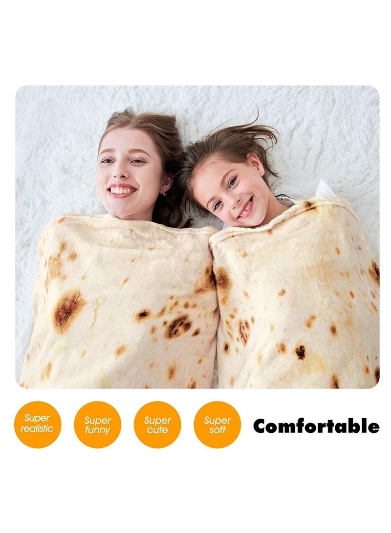 Burritos Tortilla Blanket, Funny Realistic Food Throw Blankets, Novelty Soft and Comfortable Flannel Tortilla Taco Blanket, Round Shape, for Adult and Kids Use (180x180cm, Beige)