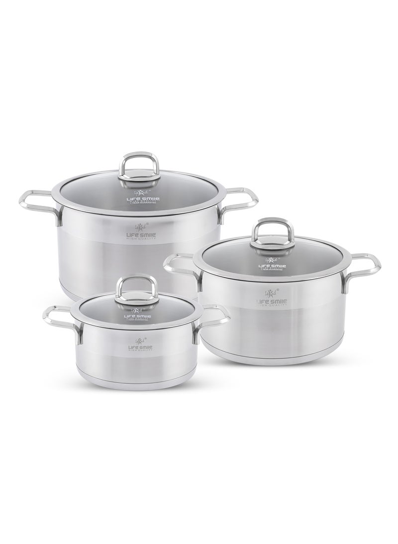 President Series Premium 18/10 Stainless Steel Cookware Set - Pots and Pans Set Induction 3-Ply Thick Base for Even Heating Includes Casserroles 20/24/28cm Oven Safe Silver