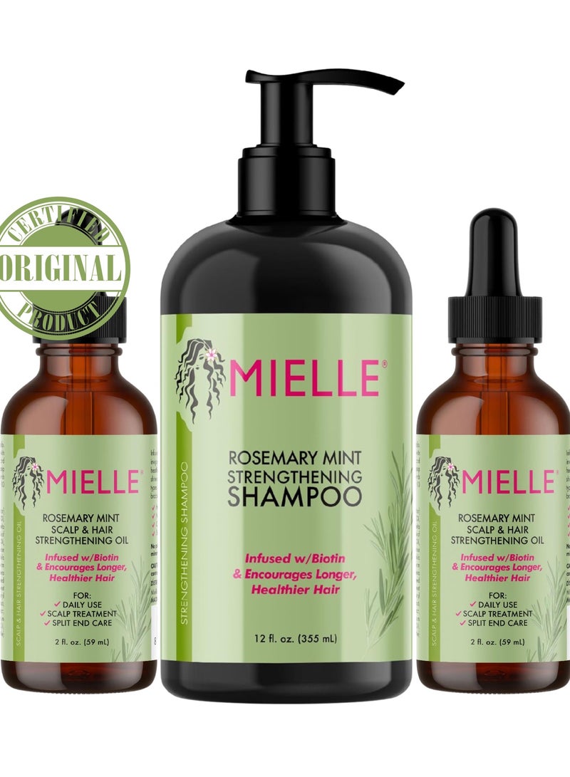 Organics Rosemary Mint Strengthening Set 2 Oils + Shampoo Infused With Biotin Cleanses And Helps Strengthen Weak And Brittle Hair 473ml
