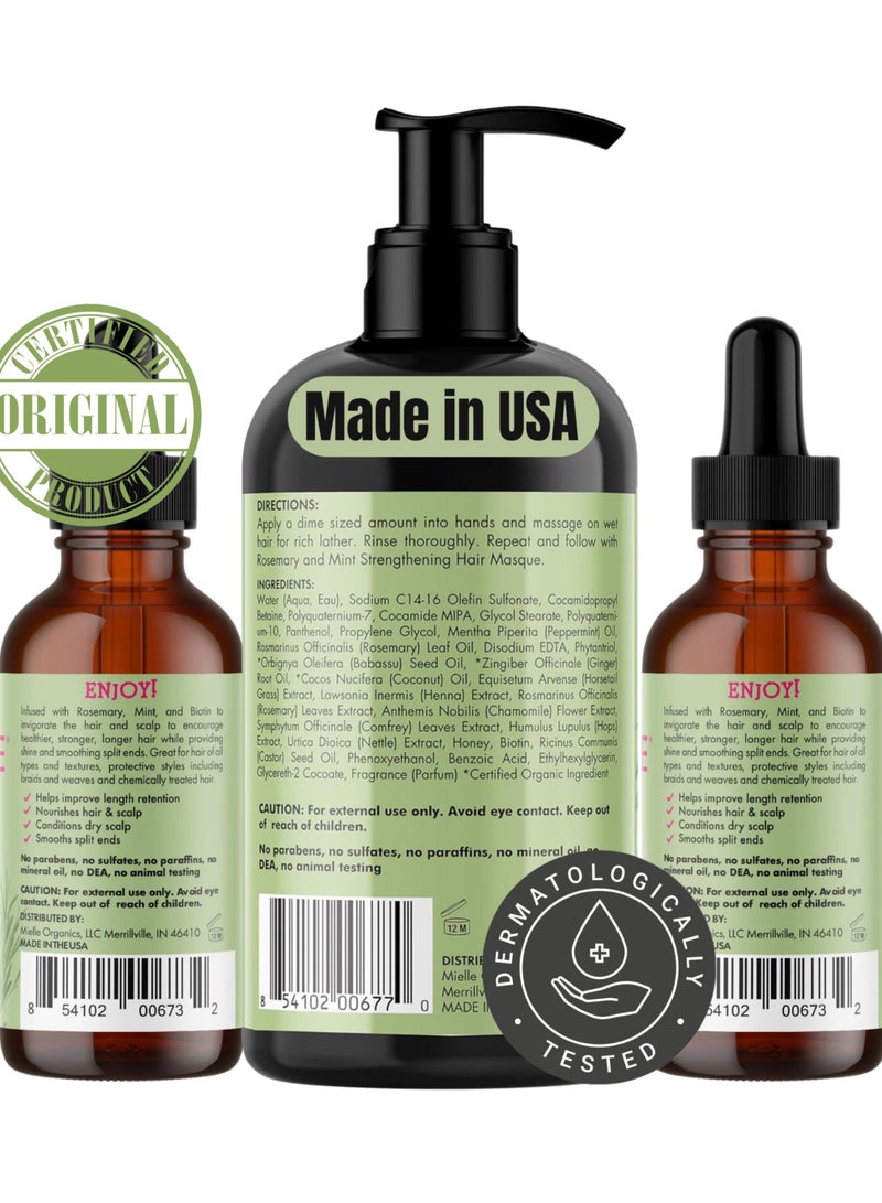 Organics Rosemary Mint Strengthening Set 2 Oils + Shampoo Infused With Biotin Cleanses And Helps Strengthen Weak And Brittle Hair 473ml