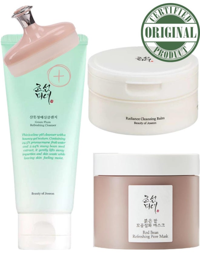 Daily Cleansing Trio For Fresh Skin Cleansing Balm Green Plum Cleansing Foam Red Bean Pore Mask 340ml