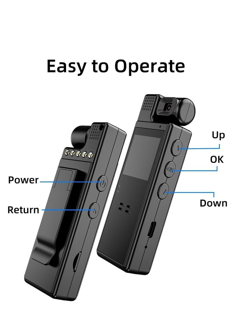 Mini Body Camera 1080P Portable Small Body Worn Cam Wearable Pocket Video Recorder With 180° Rotatable Lens, 1.3