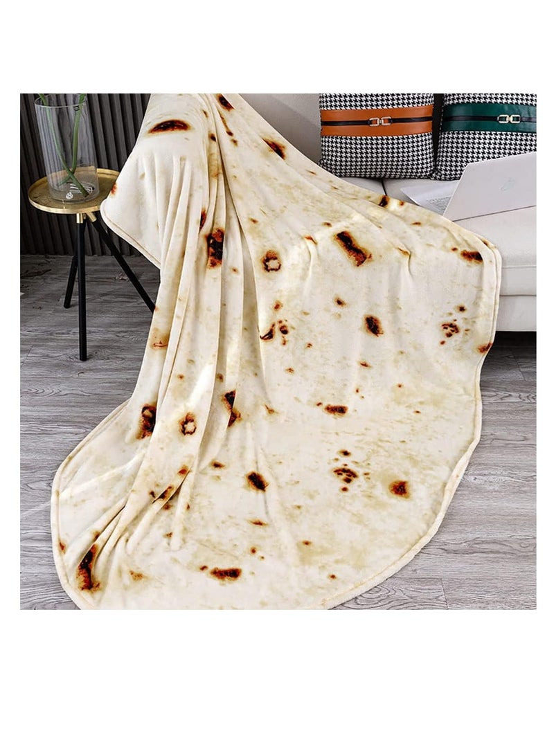 Burritos Tortilla Blanket, Funny Realistic Food Throw Blankets, Novelty Soft and Comfortable Flannel Tortilla Taco Blanket, Round Shape, for Adult and Kids Use (150x150cm, Beige)