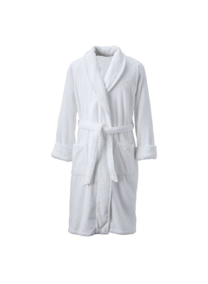 Cotton Bathrobe White Size XL With 2 Pockets, Belt And Shawl Collar