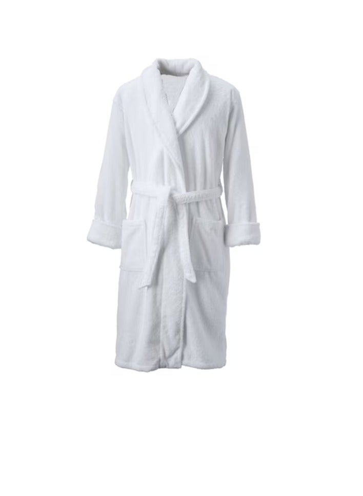 Cotton Bathrobe White Size XL With 2 Pockets, Belt And Shawl Collar