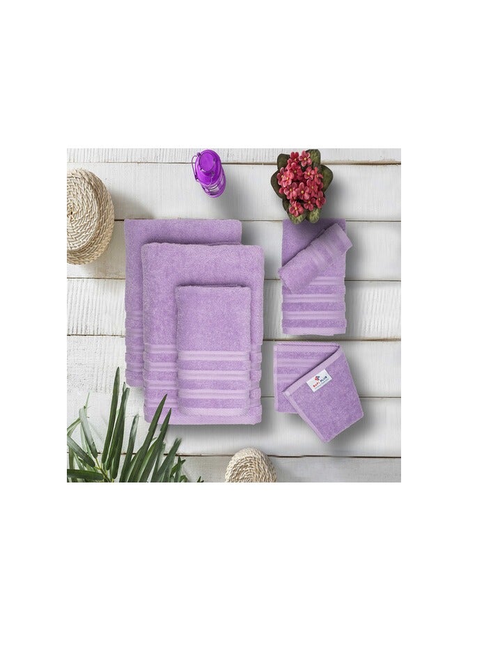 Safi Plus Luxury Hotel Quality 100% Turkish Genuine Cotton Towel Set, 2 Bath Towels 2 Hand Towels 2 Washcloths Super Soft Absorbent Towels for Bathroom & Kitchen Shower - Lilac Purple