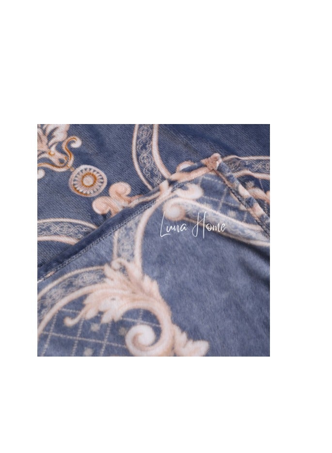 LUNA HOME Fleece Blanket 200*230cm Super Soft Throw Elegant Bohemia Design,Gray-Blue Color.