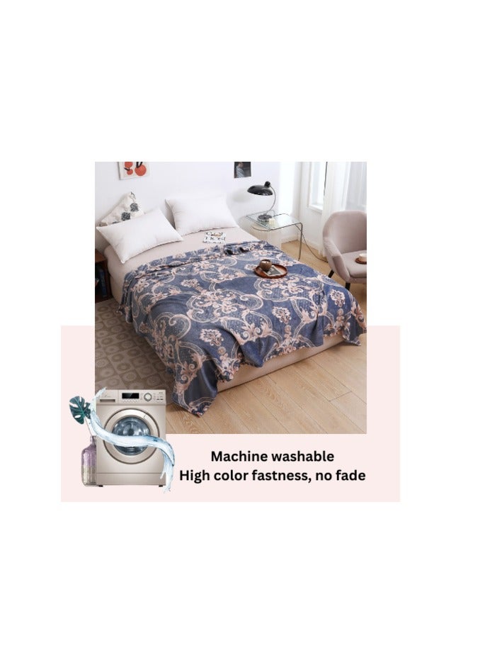 LUNA HOME Fleece Blanket 200*230cm Super Soft Throw Elegant Bohemia Design,Gray-Blue Color.