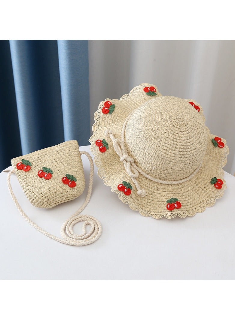 Summer Children's Straw Hat Bag Set With Large Brim Sun Hat and Cool Hat