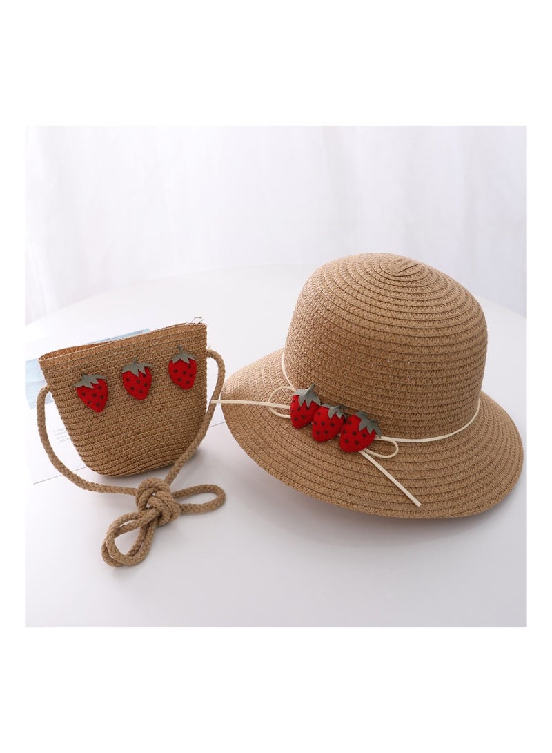 Children's Cute Parent Child Beach Hat Straw Hat Bag Set Baby Sunshade Fisherman Hat Sun Hat