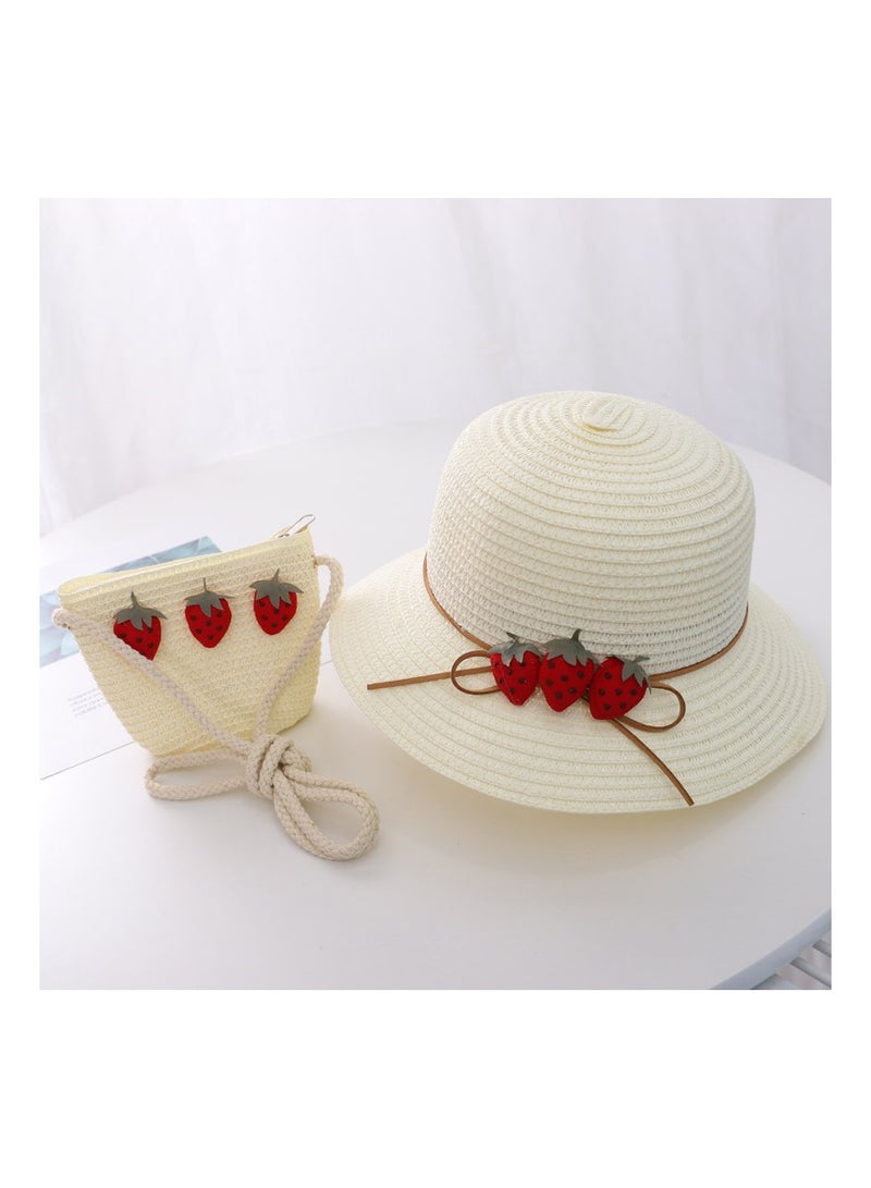 Children's Cute Parent Child Beach Hat Straw Hat Bag Set Baby Sunshade Fisherman Hat Sun Hat