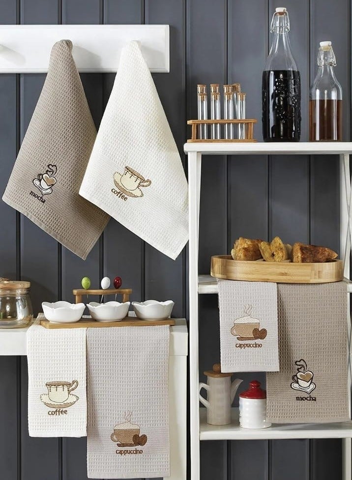 Kitchen Towels 6Pc Coffee Design Each Size 40*60 Made Of Waffle Fabric Nice Look In Kitchen Very Useful