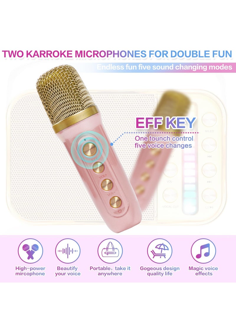 Mini Karaoke Machine with 2 Wireless Microphone Set Mini Karaoke Machine for Kids and Adults Portable Handheld Microphone and Speaker Set Retro Speaker System with Disco Light Home Party KTV Pink