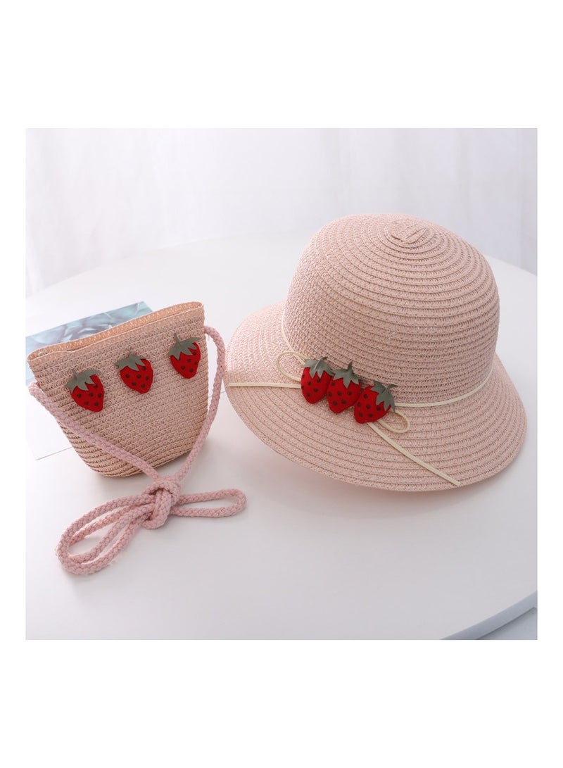Children's Cute Parent Child Beach Hat Straw Hat Bag Set Baby Sunshade Fisherman Hat Sun Hat