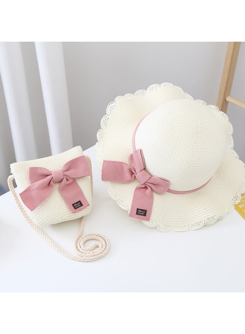 Summer Children's Sun Protection Hat, Straw Hat Bag set, Large Brim Sun Protection Hat