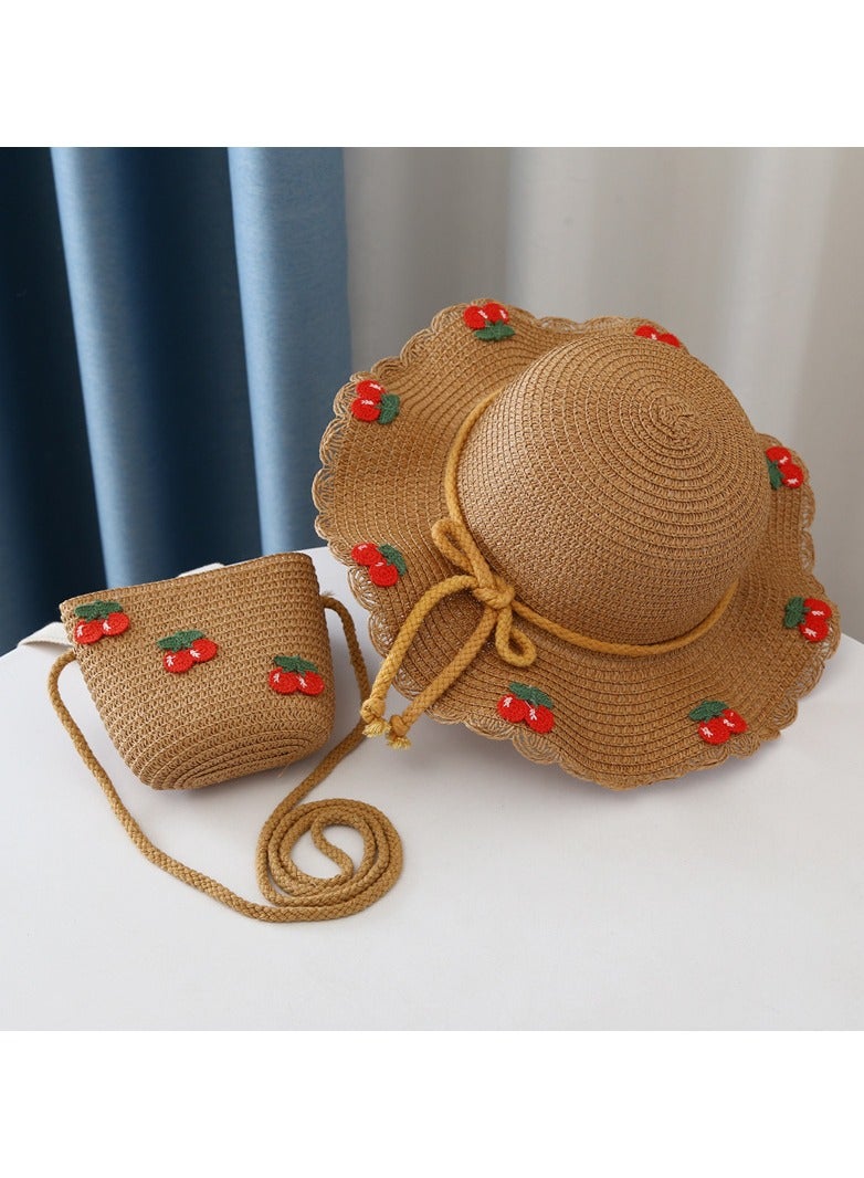 Summer Children's Straw Hat Bag Set With Large Brim Sun Hat and Cool Hat
