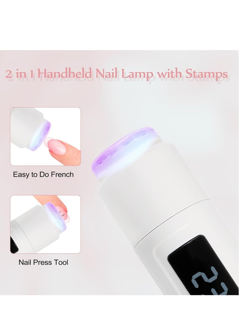 Mini UV Nail Lamp, 3W Handheld Light for Nails Cordless Dryer with 4 Silicone Stamper Quick Dry Art Led Lamp Gel USB Flashlight Home DIY Manicure Salon