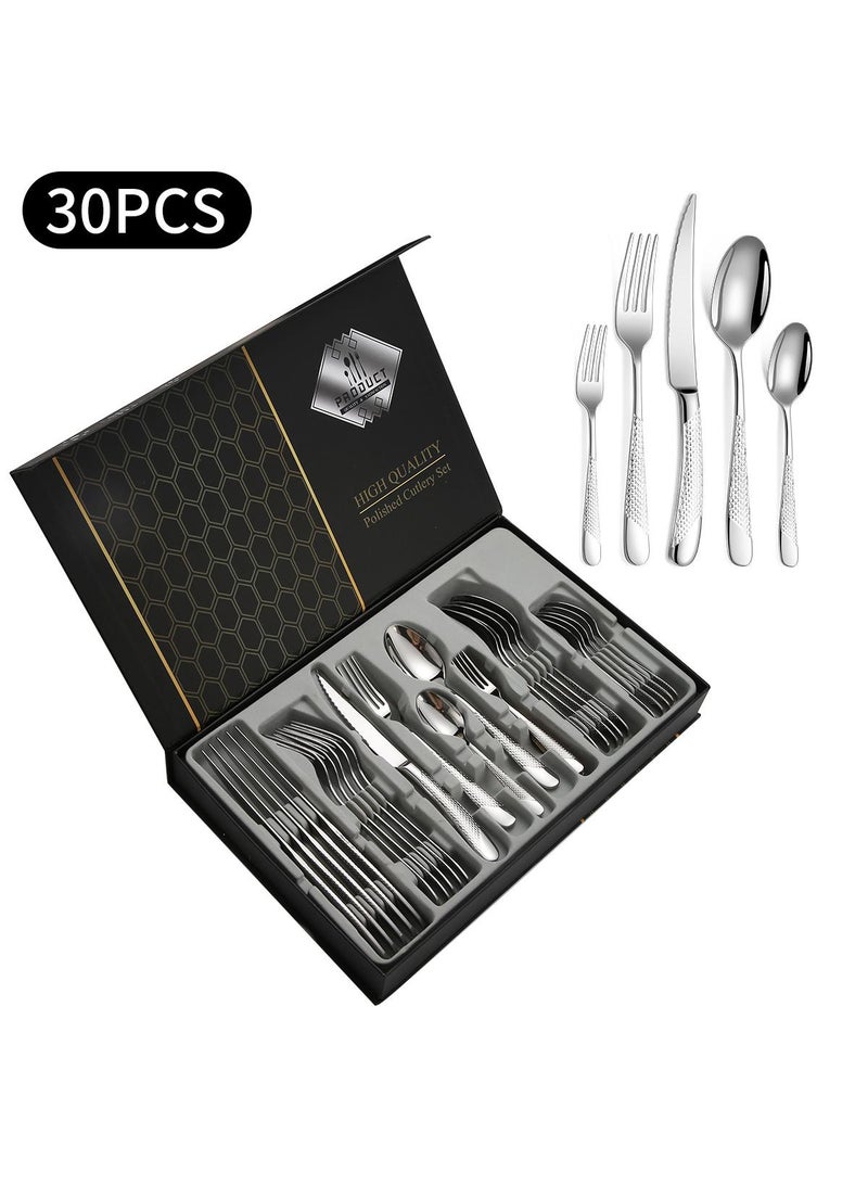 30-pieces Stainless steel tableware Western knife, fork and spoon set silver