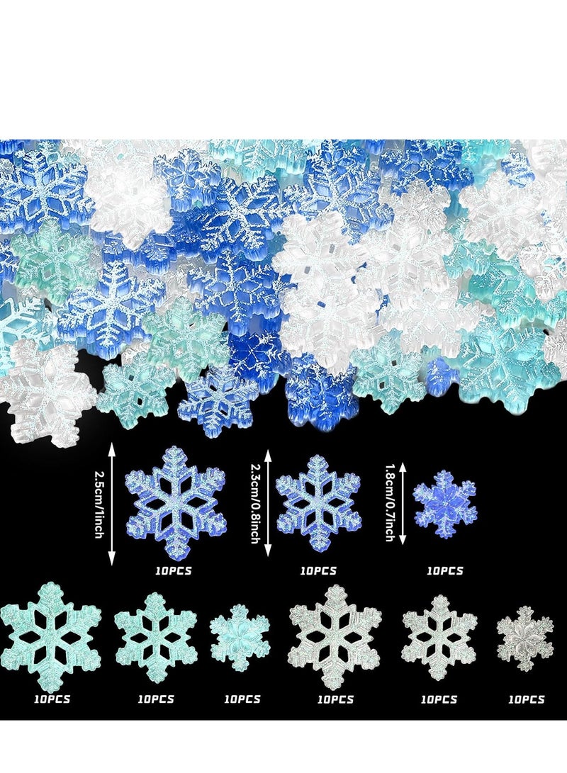 Small Snowflakes for Craft, 90 Pcs Glitter Plastic Mini Snowflake Embellishments and Winter Party DIY Craft Decoration-3 Different Size