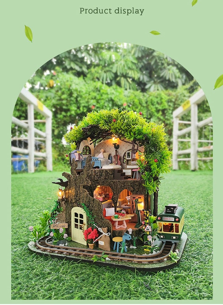 DIY Miniature Dollhouse Kit Realistic Mini 3D Wooden House Room Craft with Furniture Led Lights Dust Proof Cover and Music Movement Creative Room Idea for Valentine's Day Birthday Gift