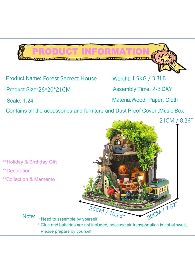 DIY Miniature Dollhouse Kit Realistic Mini 3D Wooden House Room Craft with Furniture Led Lights Dust Proof Cover and Music Movement Creative Room Idea for Valentine's Day Birthday Gift
