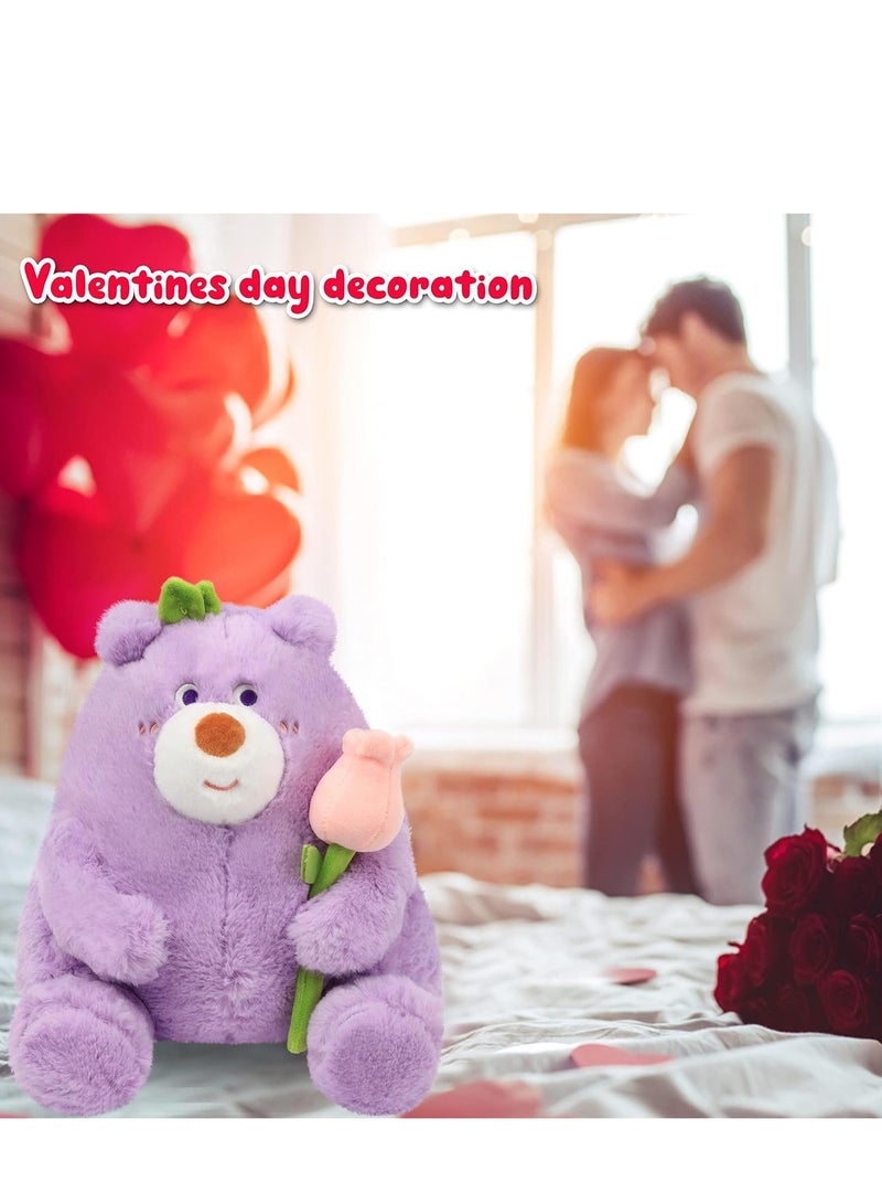 Teddy Bear Stuffed Animal with Tulips Adorable Cute Soft Purple Plush Toy for Lover Valentine's Day Gift Girlfriend Kids Wedding Decoration 25cm