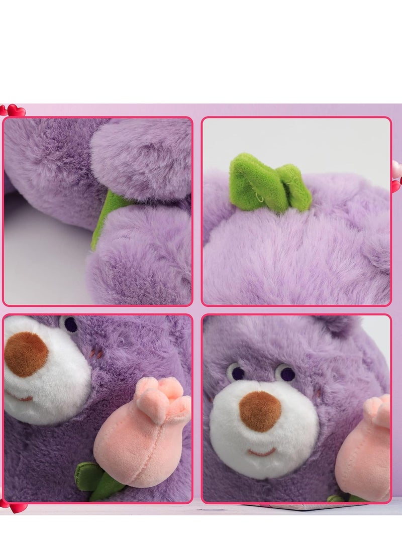 Teddy Bear Stuffed Animal with Tulips Adorable Cute Soft Purple Plush Toy for Lover Valentine's Day Gift Girlfriend Kids Wedding Decoration 25cm