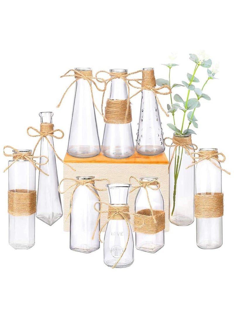 10 Pieces Small Bud Glass Vases For Flower Wedding Decoration, Mini Vintage Glass Flower Vases With String Design And Different Unique Shapes For Flower Table Home Decor