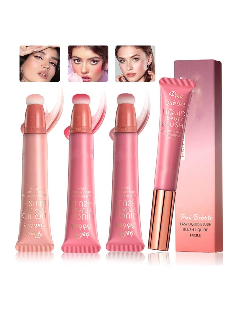 Liquid Blush Beauty Wand, 3 Colors Matte Cream Face Blushes Stick with Cushion Applicator, Multi-use Makeup Waterproof Blendable Rouge Liquid Blush Stick For Cheeks Glow Dewy Finish