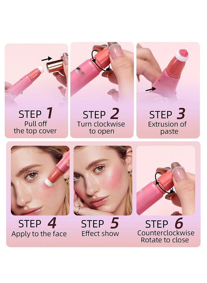 Liquid Blush Beauty Wand, 3 Colors Matte Cream Face Blushes Stick with Cushion Applicator, Multi-use Makeup Waterproof Blendable Rouge Liquid Blush Stick For Cheeks Glow Dewy Finish