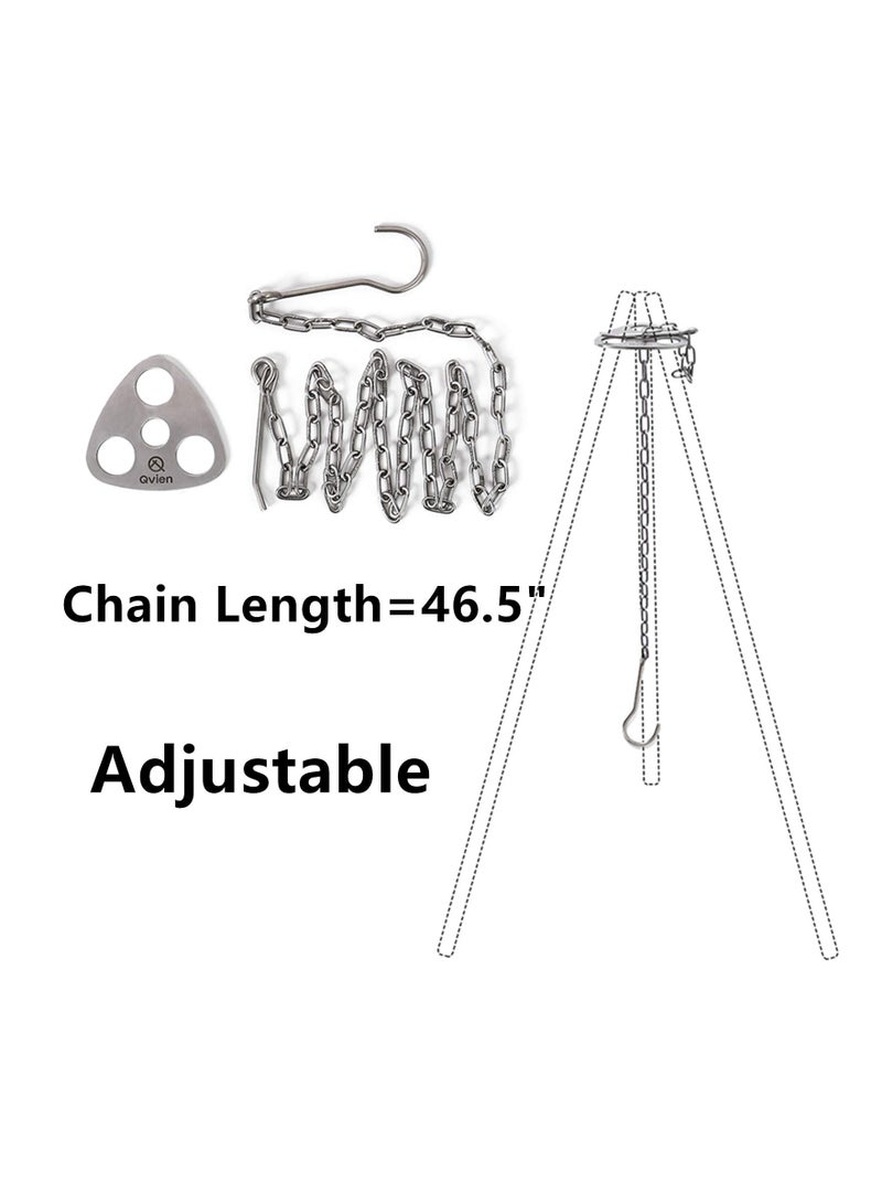 Camping Tripod Board - Turn Branches Into Campfire Tripod, Stainless Steel Campfire Support Plate With Adjustable Chain For Hanging Cookware - Perfect Accessories For Outdoor Cooking