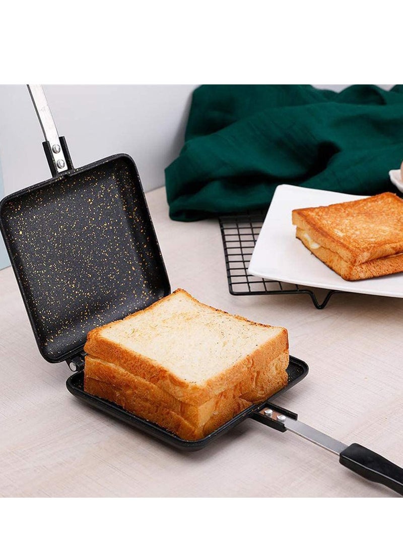 Toasted Sandwish Maker, Double Sided Frying Pan, Non-Stick Stovetop Toastie Maker with Handles Double Sided Grill Pan for Panini Snack Breakfast